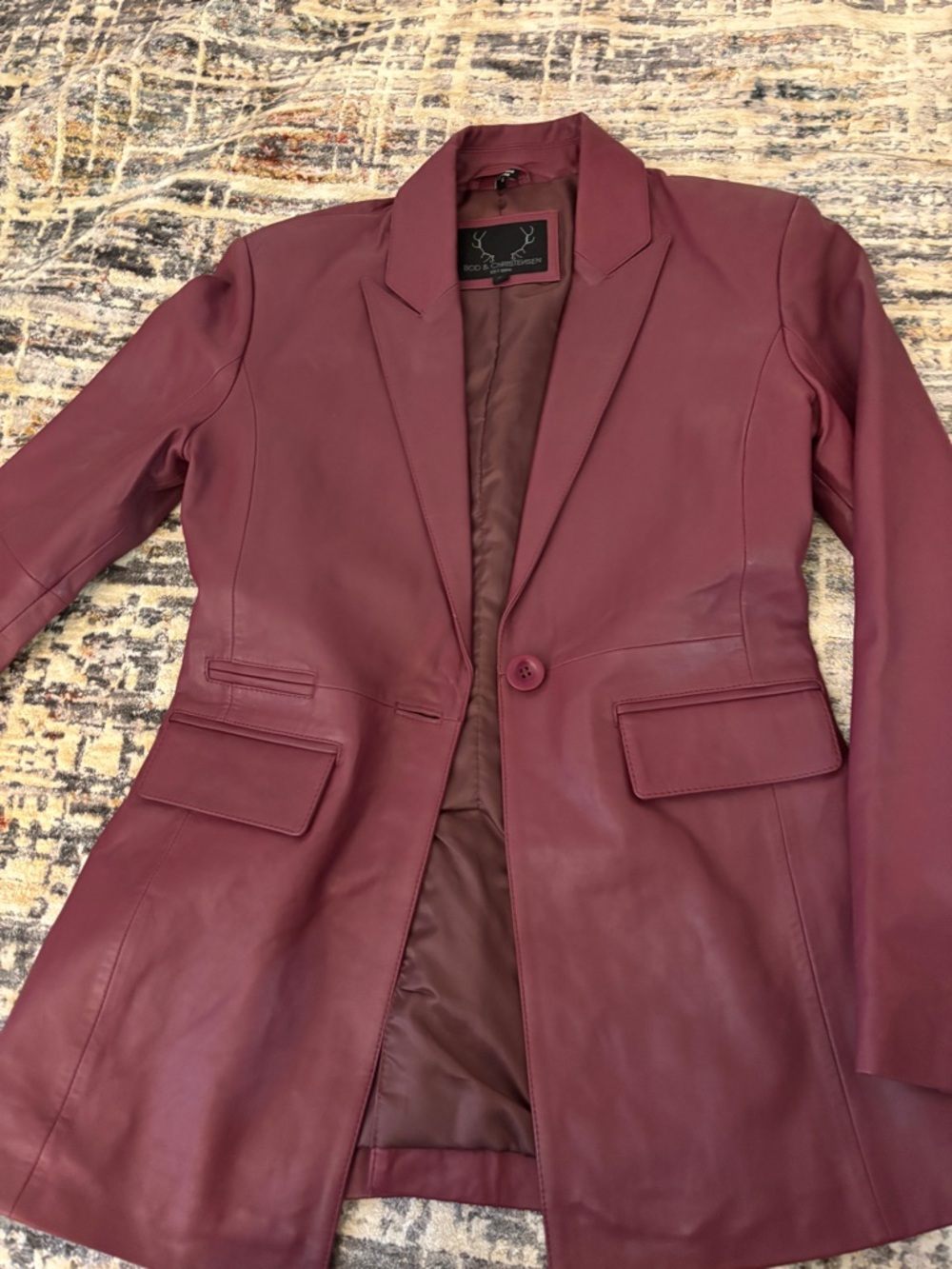 Women's Burgundy Leather Blazer Jacket